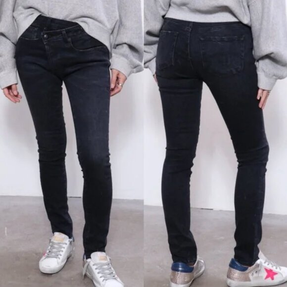 R13 Cross Over Skinny Jeans Black Marble Denim Size 28 Italy Stretch High Rise - Picture 4 of 16